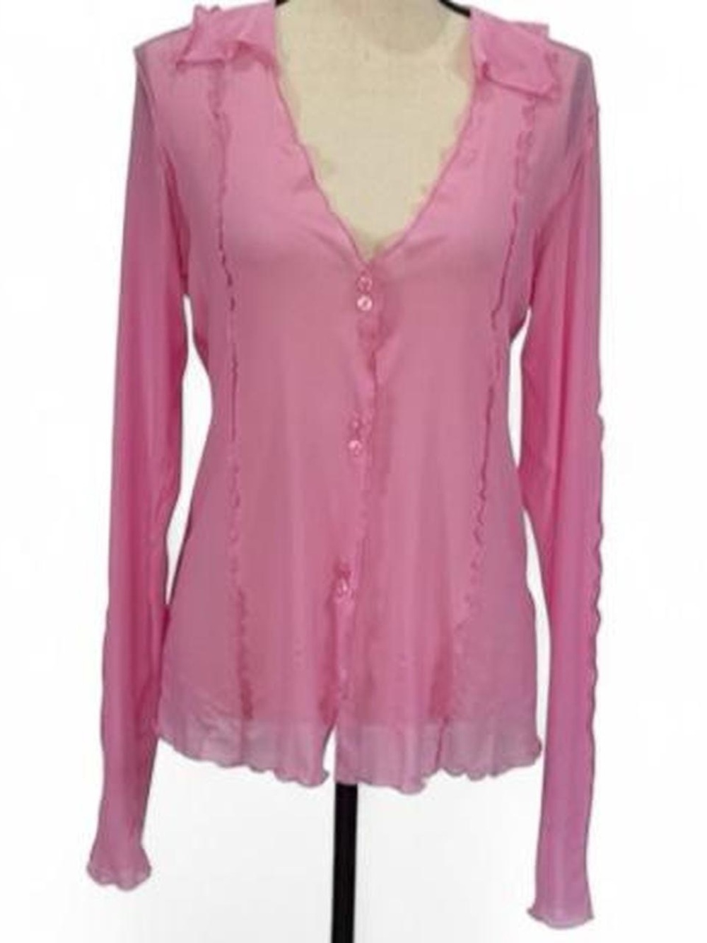 NEW Urban Outfitters pink mesh button up top with ruffles